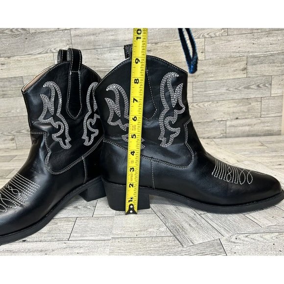 Women's Pointed Toe Embroidered Sleeve Boots Thick‎ Heels Mid-Calf New Sz 10US - Picture 4 of 9